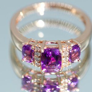 Diamond .11Ctw & Amethyst 1.31Ctw Ring 14K Yellow Gold Size 7